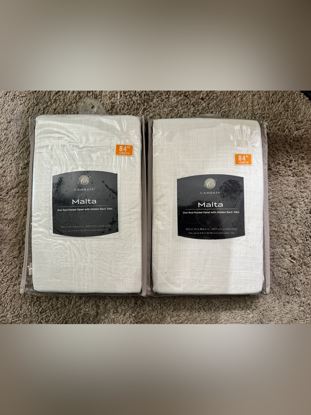 Cambria Malta Linen Cream One Rod Pocket Panel Curtain Hidden Back tabs - 2 Pack